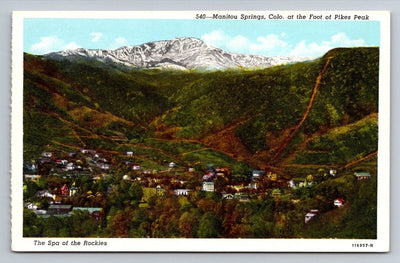 Manitou Springs, Colo. at the Foot of Pikes Peak, Spa of the Rockies Postcard