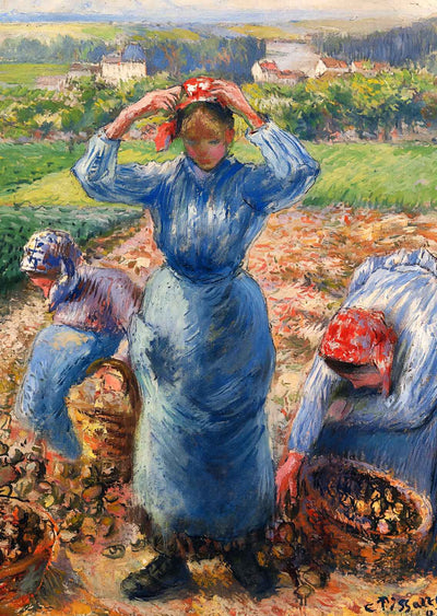 Peasants Harvesting Potatoes 1882 by Camille Pissarro Art Print (6 Sizes)