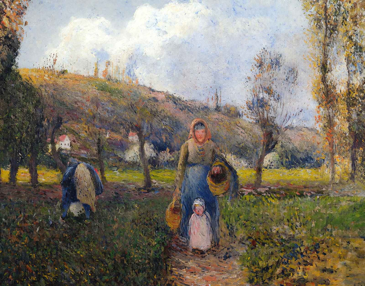 Peasant Woman and Child Harvesting the Fields, Pontoise 1882 Art Print (6 Sizes)