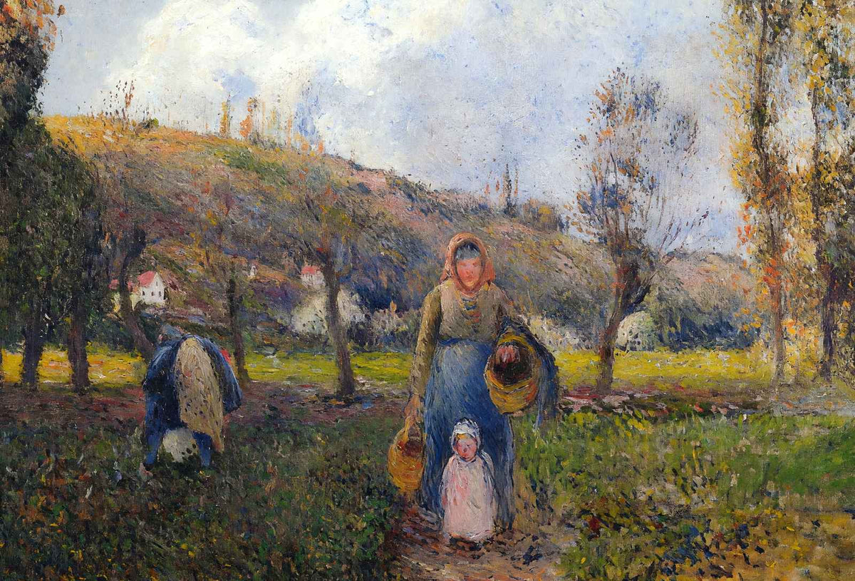 Peasant Woman and Child Harvesting the Fields, Pontoise 1882 Art Print (6 Sizes)