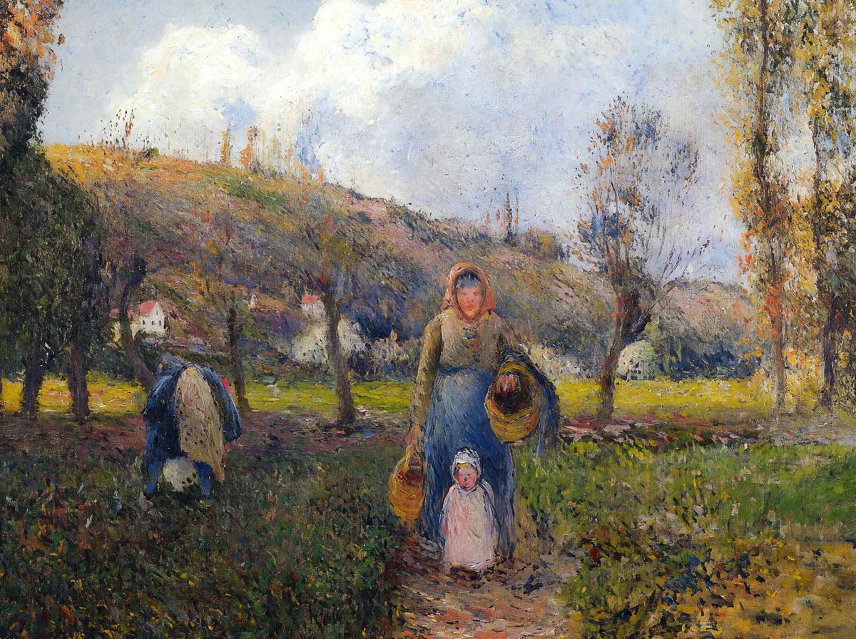 Peasant Woman and Child Harvesting the Fields, Pontoise 1882 Art Print (6 Sizes)