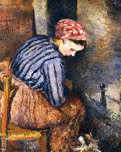 Peasant Woman Warming Herself art print by Camille Pissarro (1883)