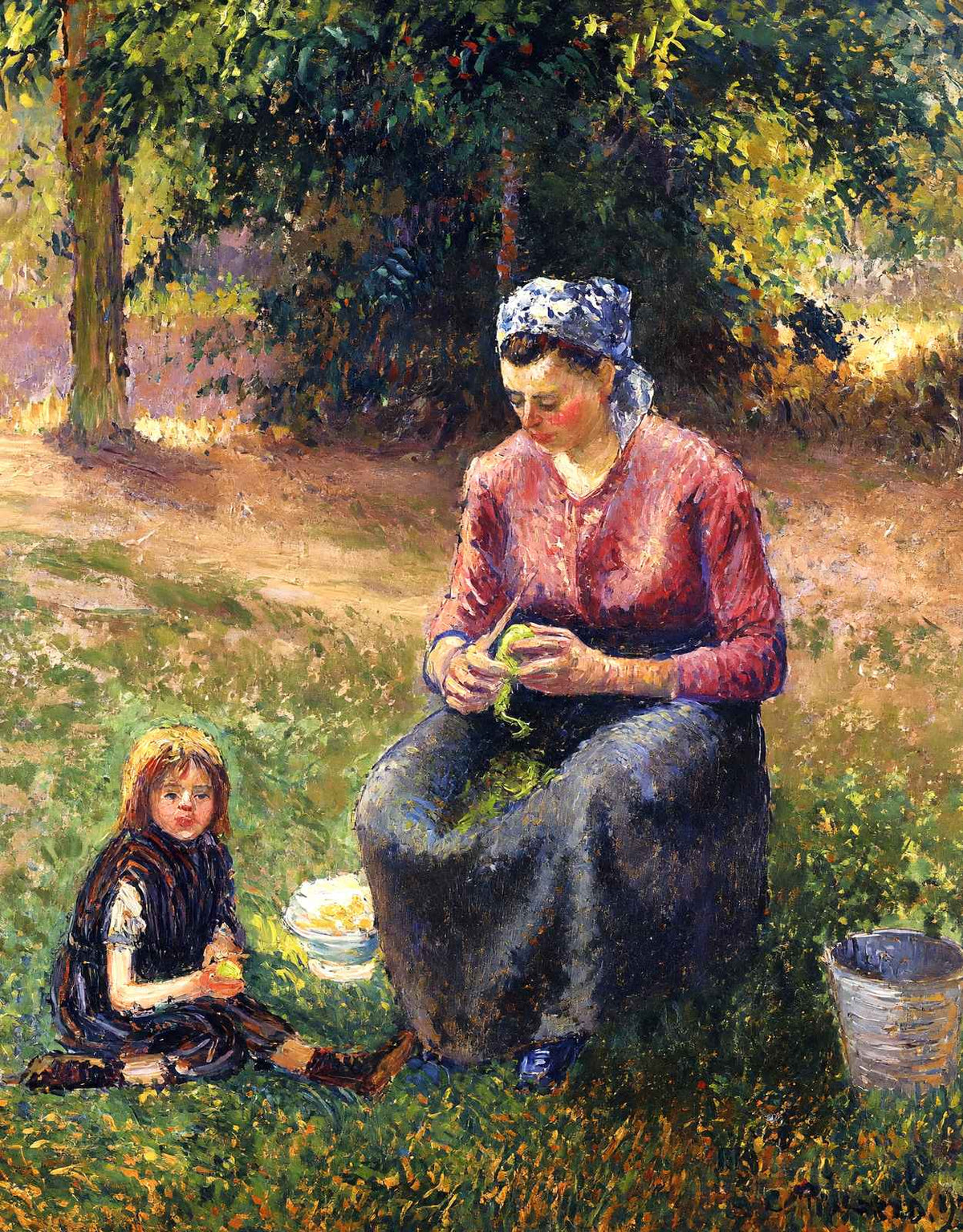 Peasant Woman and Child, Eragny 1893 by Camille Pissarro Art Print (6 Sizes)