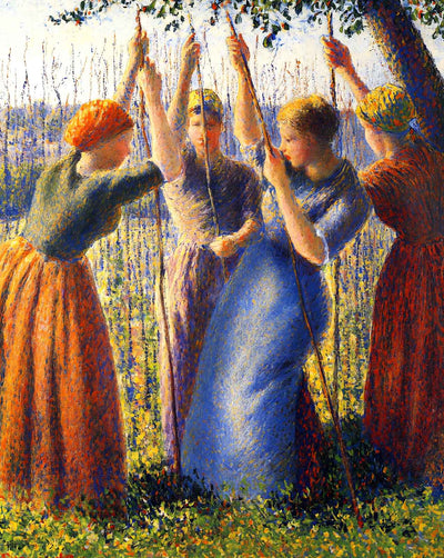Peasant Women Planting Stakes painting by Camille Pissarro (1891)