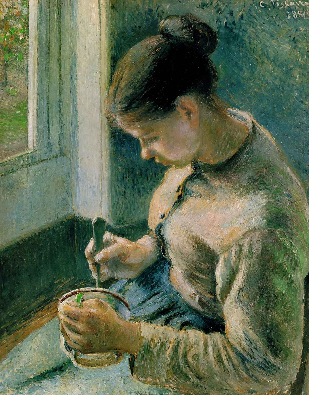 Peasant Girl Drinking Her Coffee 1881 by Camille Pissarro Art Print (6 Sizes)