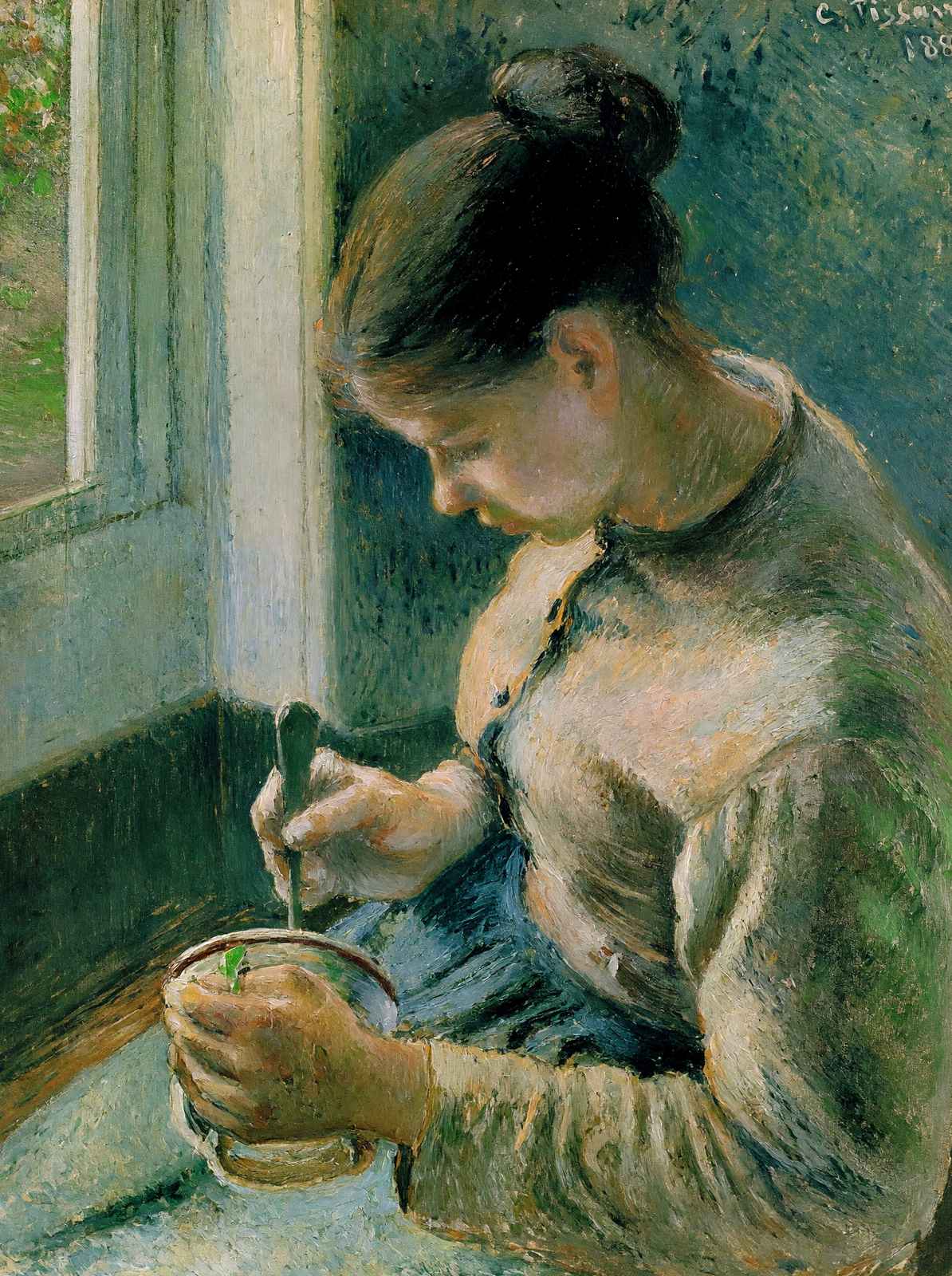 Peasant Girl Drinking Her Coffee 1881 by Camille Pissarro Art Print (6 Sizes)