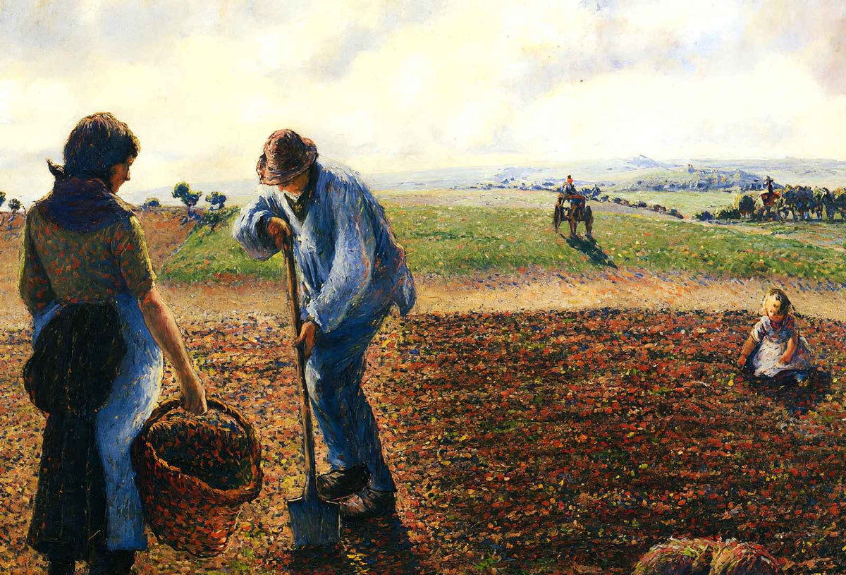 Peasants in the Field, Eragny Art Print 1890 by Camille Pissarro (6 Sizes)