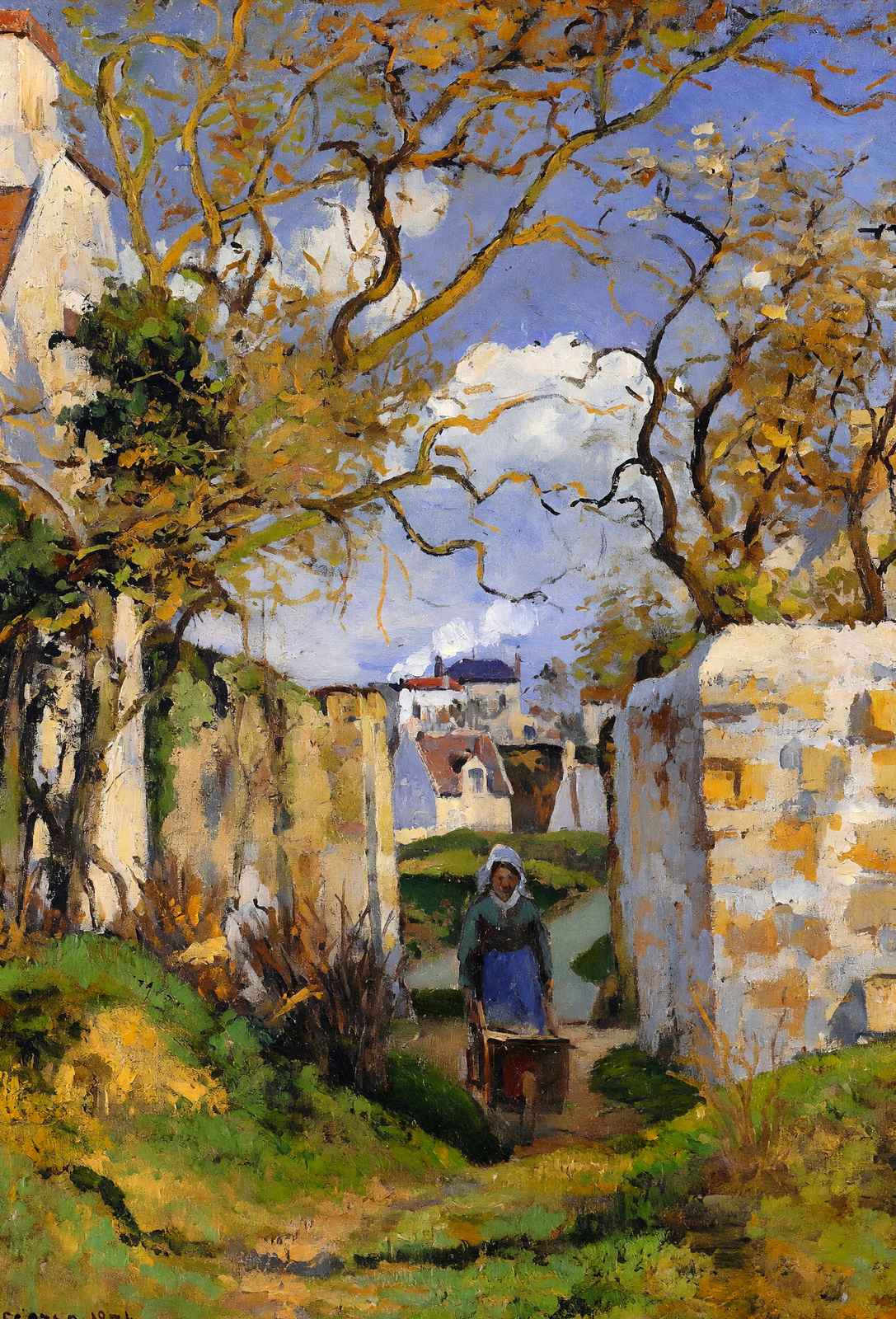 Peasant Pushing a Wheelbarrow, Maison Rondest, Pontoise 1874 Art Print (6 Sizes)