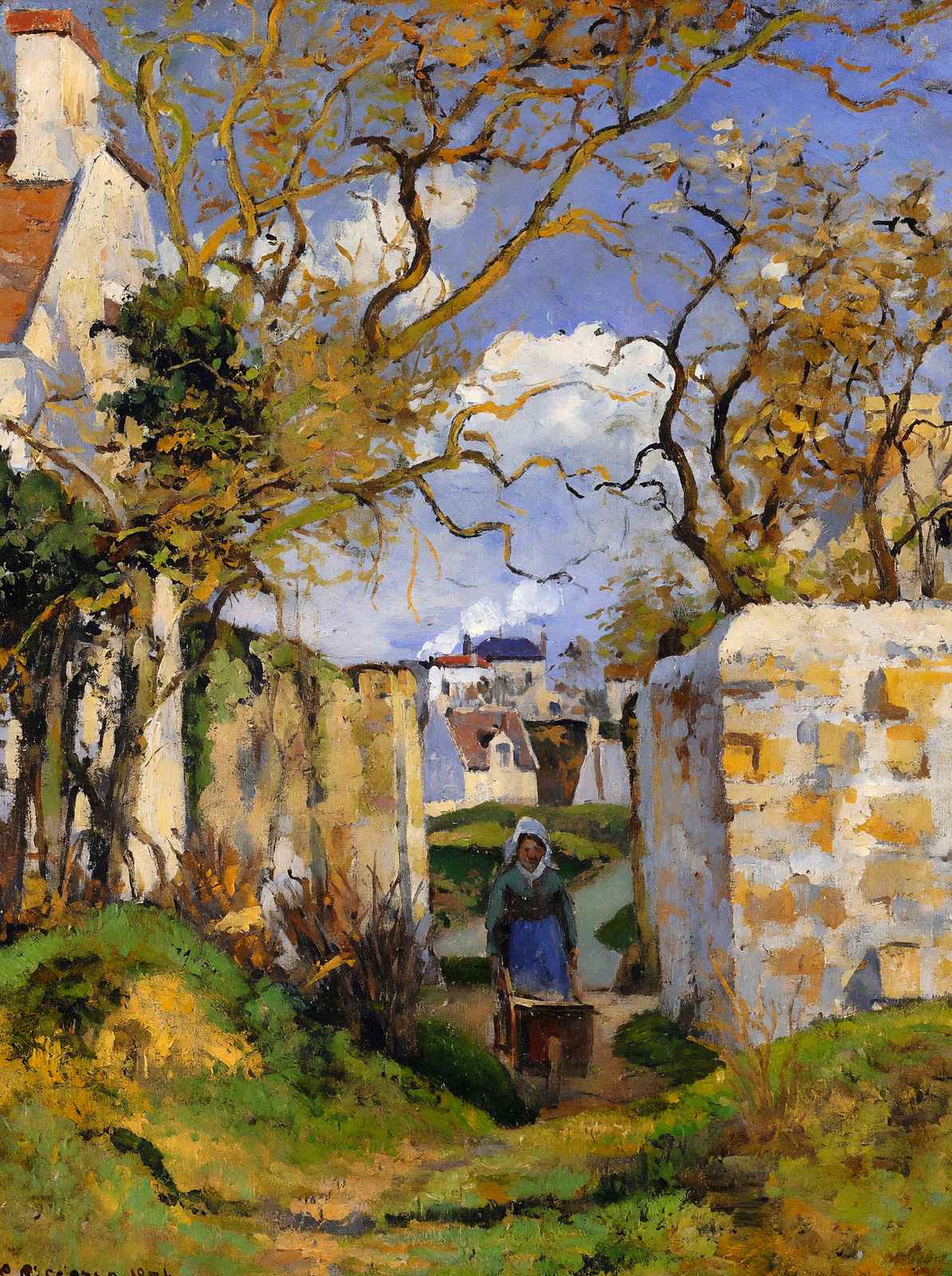 Peasant Pushing a Wheelbarrow, Maison Rondest, Pontoise 1874 Art Print (6 Sizes)
