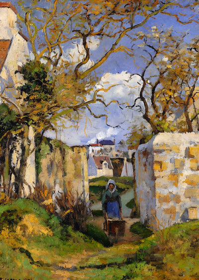 Peasant Pushing a Wheelbarrow, Maison Rondest, Pontoise 1874 Art Print (6 Sizes)