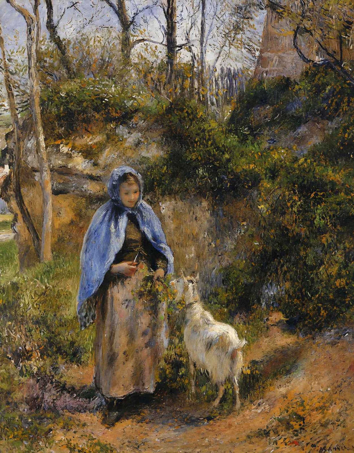 Peasant Woman with a Goat Art Print 1881 Painting by Camille Pissarro (6 Sizes)