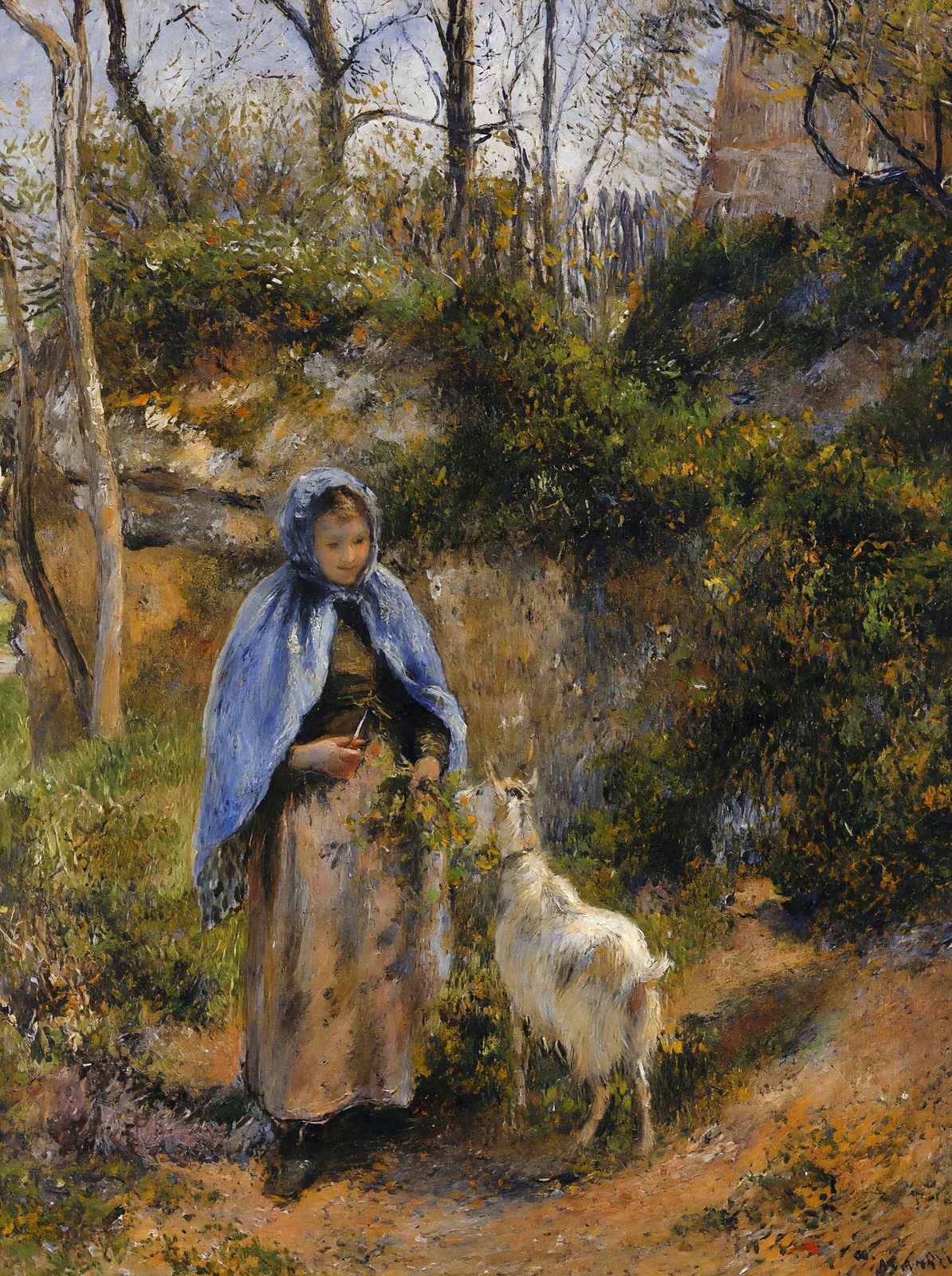 Peasant Woman with a Goat Art Print 1881 Painting by Camille Pissarro (6 Sizes)