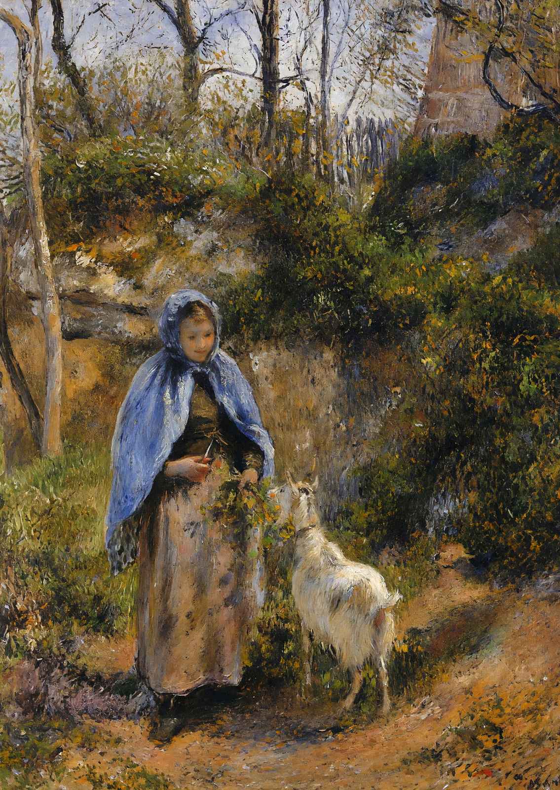 Peasant Woman with a Goat Art Print 1881 Painting by Camille Pissarro (6 Sizes)