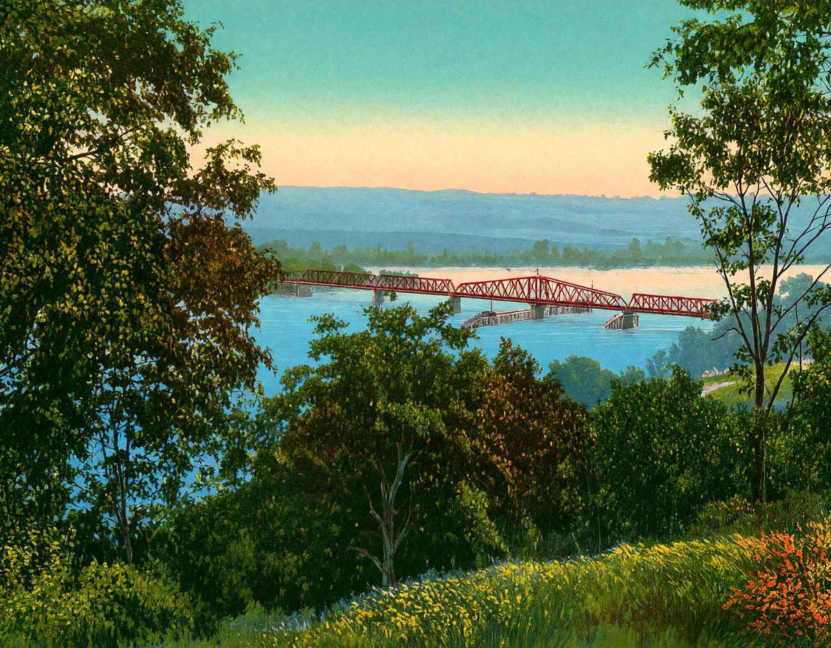 Upper Bridge from the Boulevard Peoria Illinois in 1905 Vintage Print
