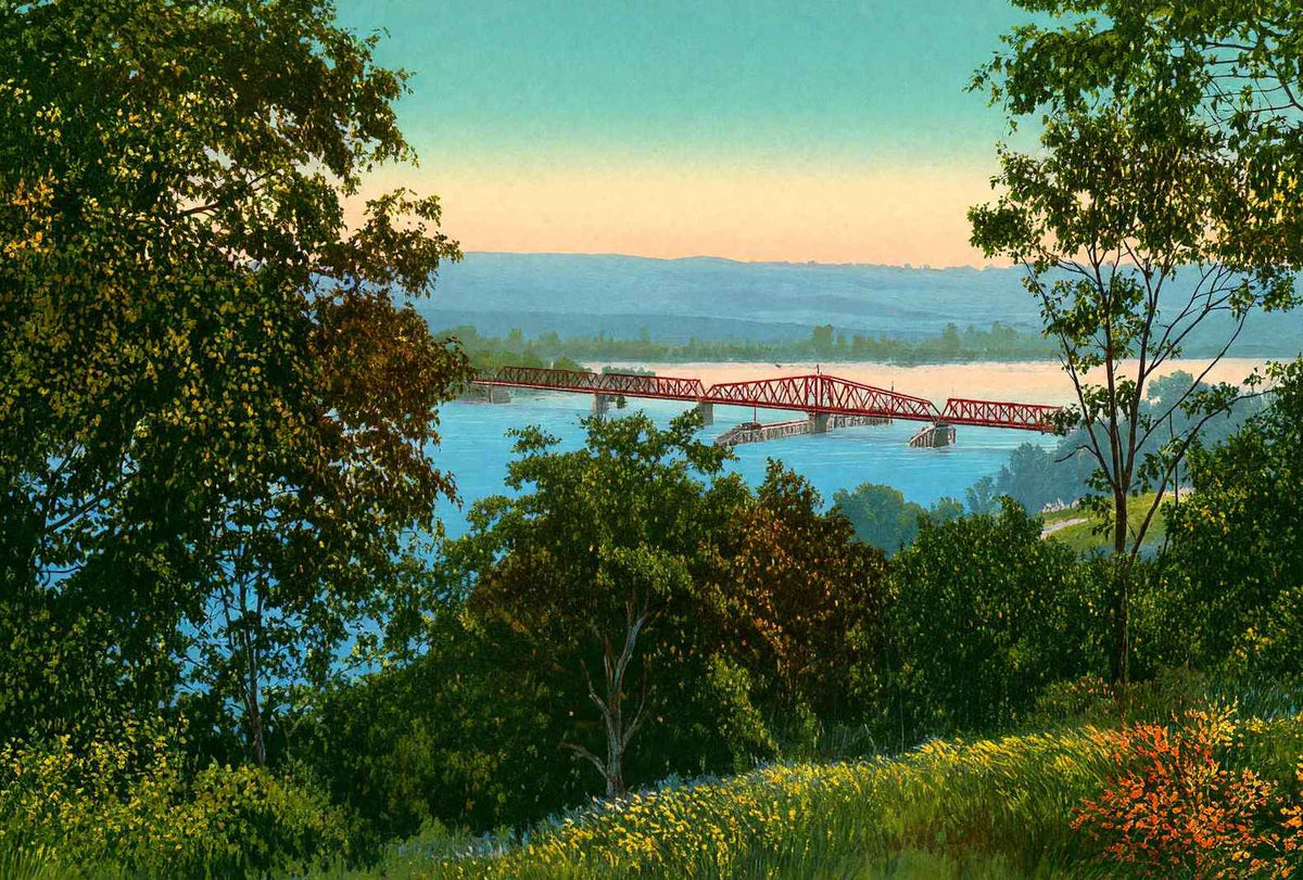 Upper Bridge from the Boulevard Peoria Illinois in 1905 Vintage Print