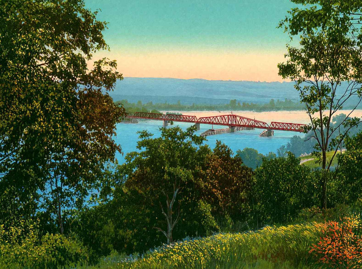 Upper Bridge from the Boulevard Peoria Illinois in 1905 Vintage Print