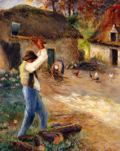 Pere Melon Cutting Wood painting by Camille Pissarro (1880)