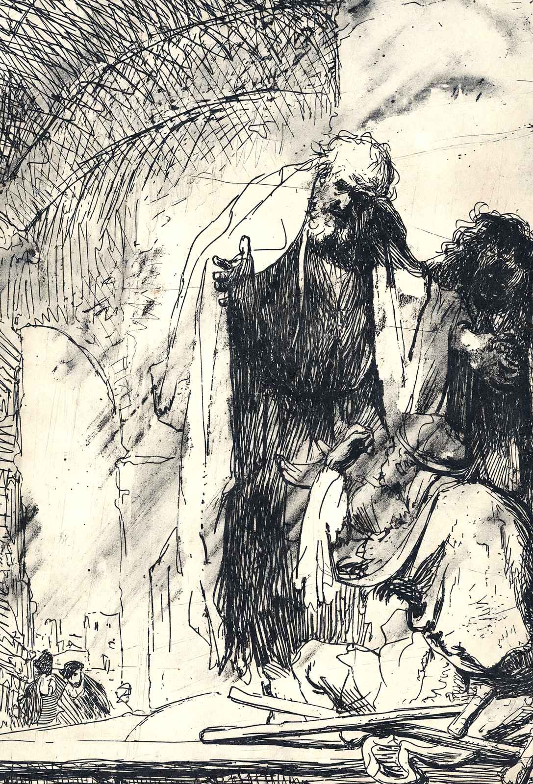 Peter and John at the Gate of the Temple 1629 Drawing Rembrandt Print (6 Sizes)