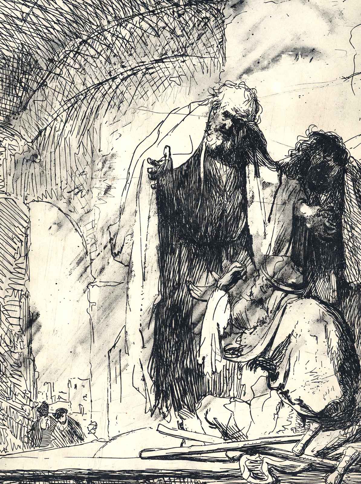 Peter and John at the Gate of the Temple 1629 Drawing Rembrandt Print (6 Sizes)