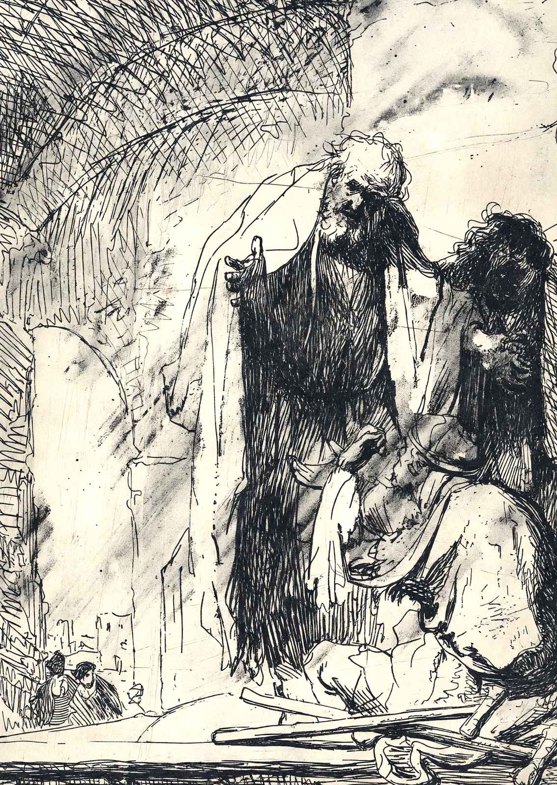 Peter and John at the Gate of the Temple 1629 Drawing Rembrandt Print (6 Sizes)