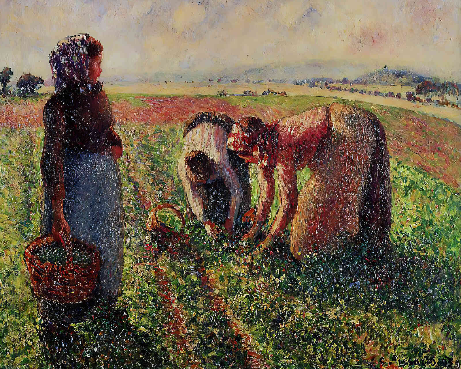 Picking Peas () Painting by Camille Pissarro 8x10" Art Print - Premium Quality