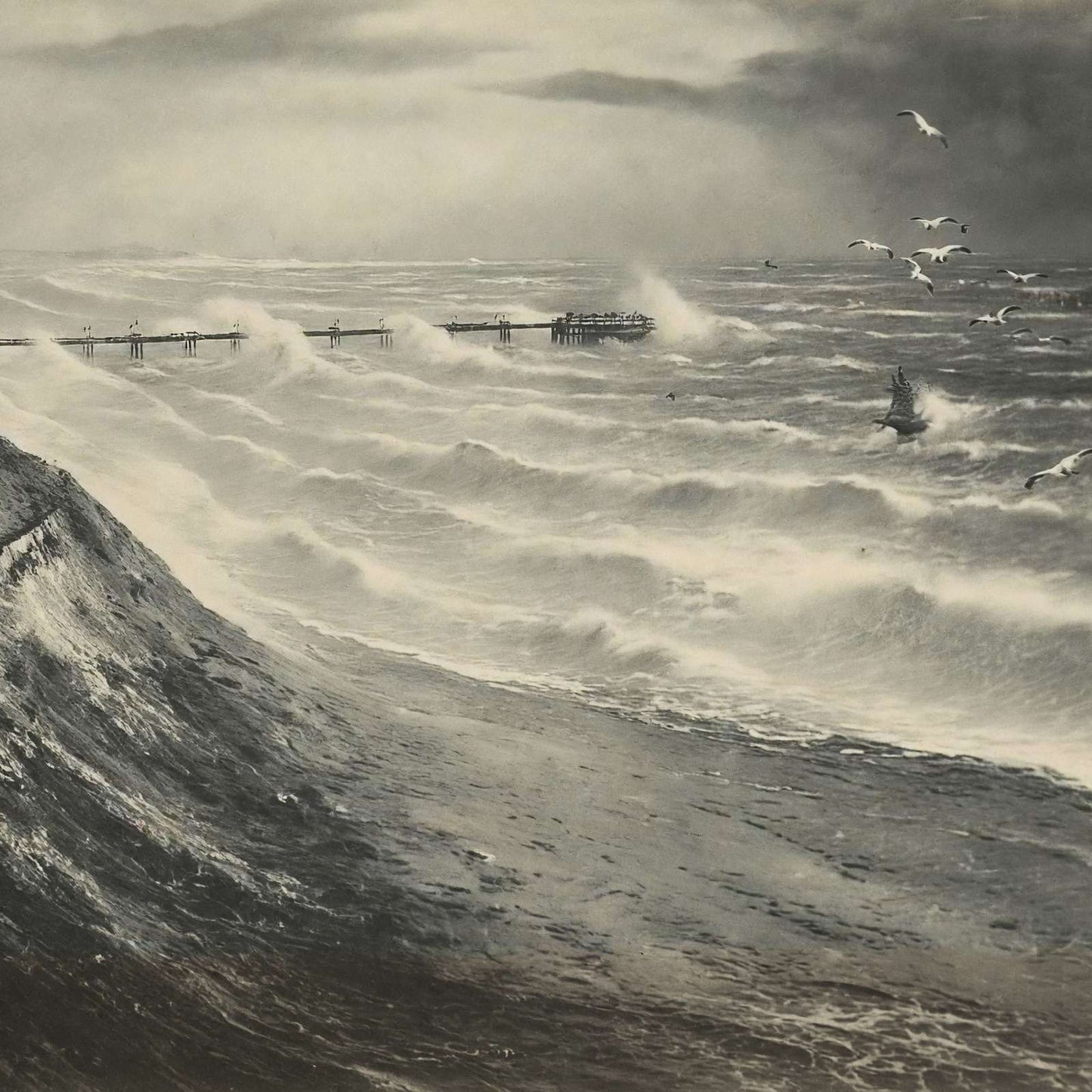 Pier and Rough Sea Boscombe in 1903 Vintage Print (7 Sizes) - Archival Paper