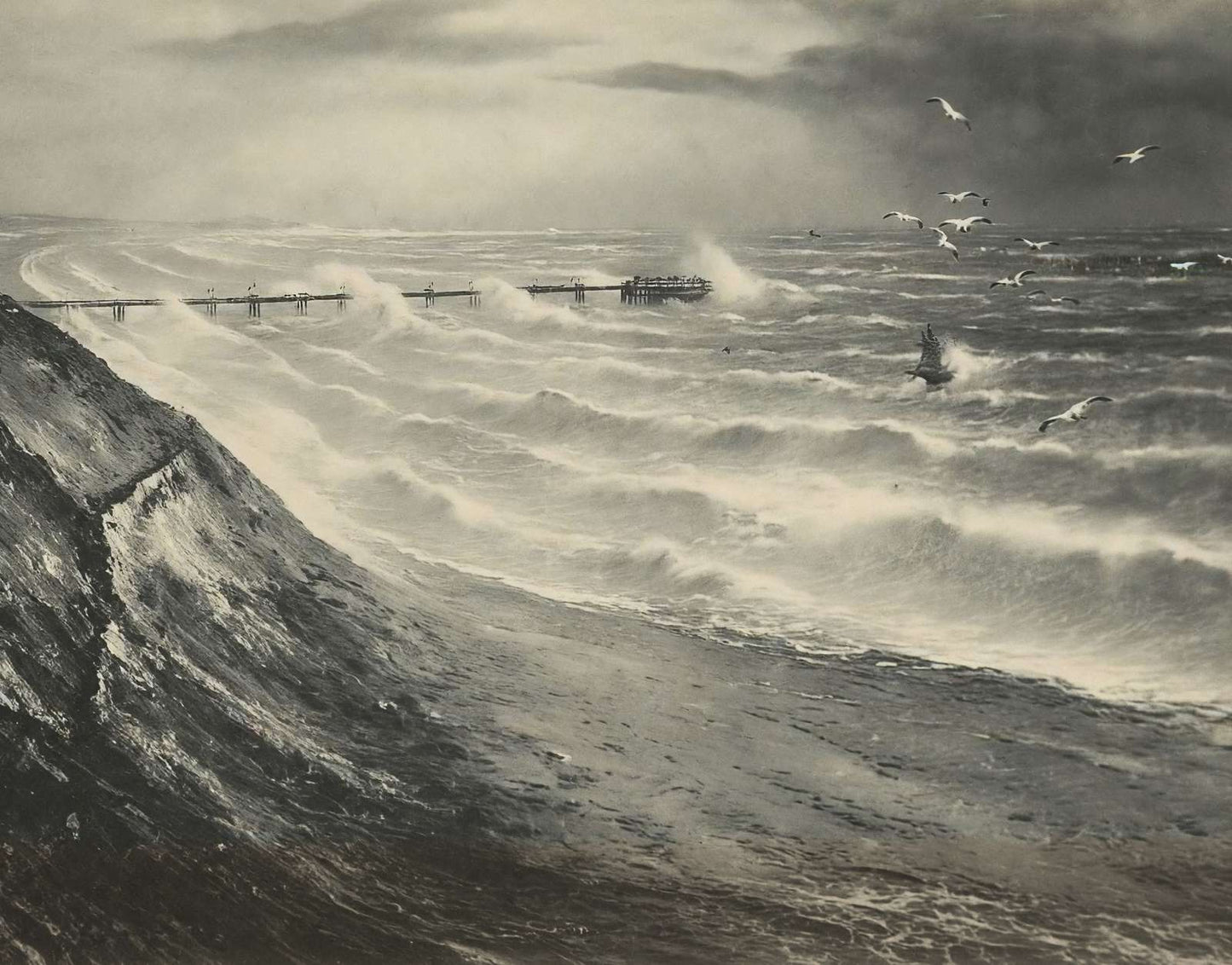 Pier and Rough Sea Boscombe in 1903 Vintage Print (7 Sizes) - Archival Paper