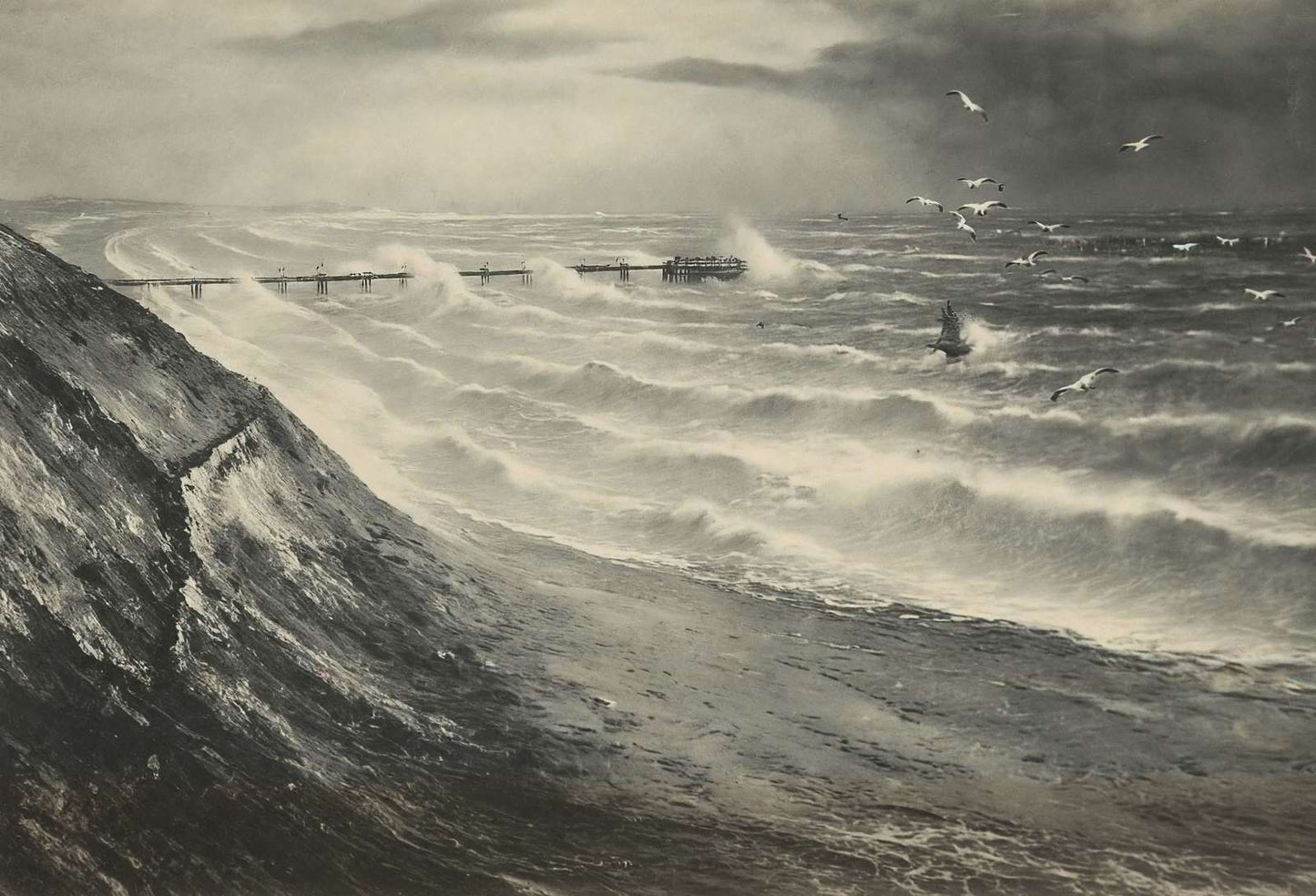 Pier and Rough Sea Boscombe in 1903 Vintage Print (7 Sizes) - Archival Paper