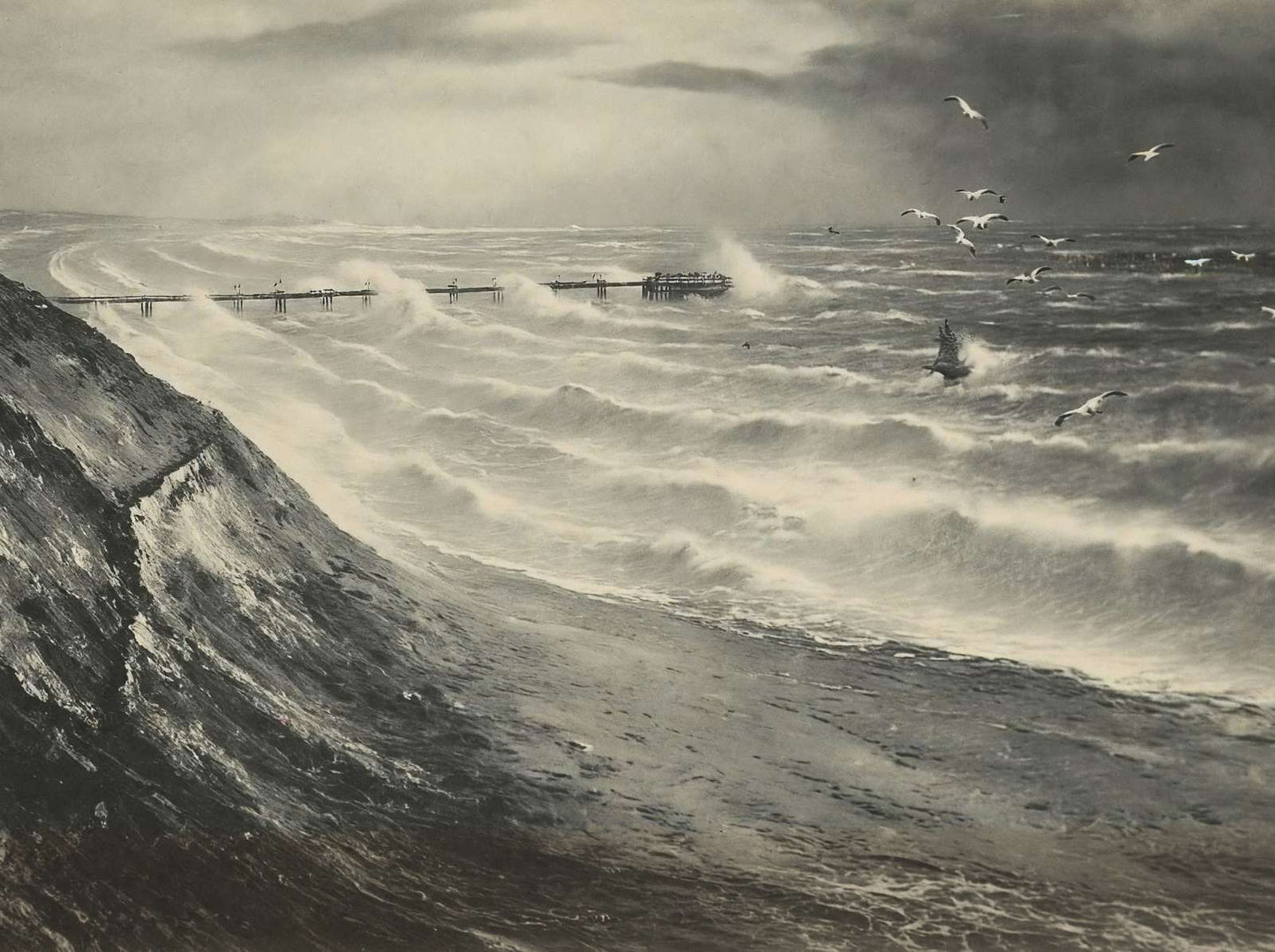 Pier and Rough Sea Boscombe in 1903 Vintage Print (7 Sizes) - Archival Paper