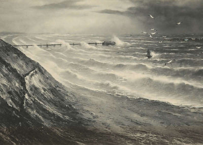 Pier and Rough Sea Boscombe in 1903 Vintage Print (7 Sizes) - Archival Paper