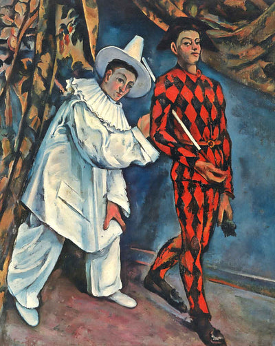 Pierrot and Harlequin (Mardi Gras) fine art print by Paul Cezanne (1888)