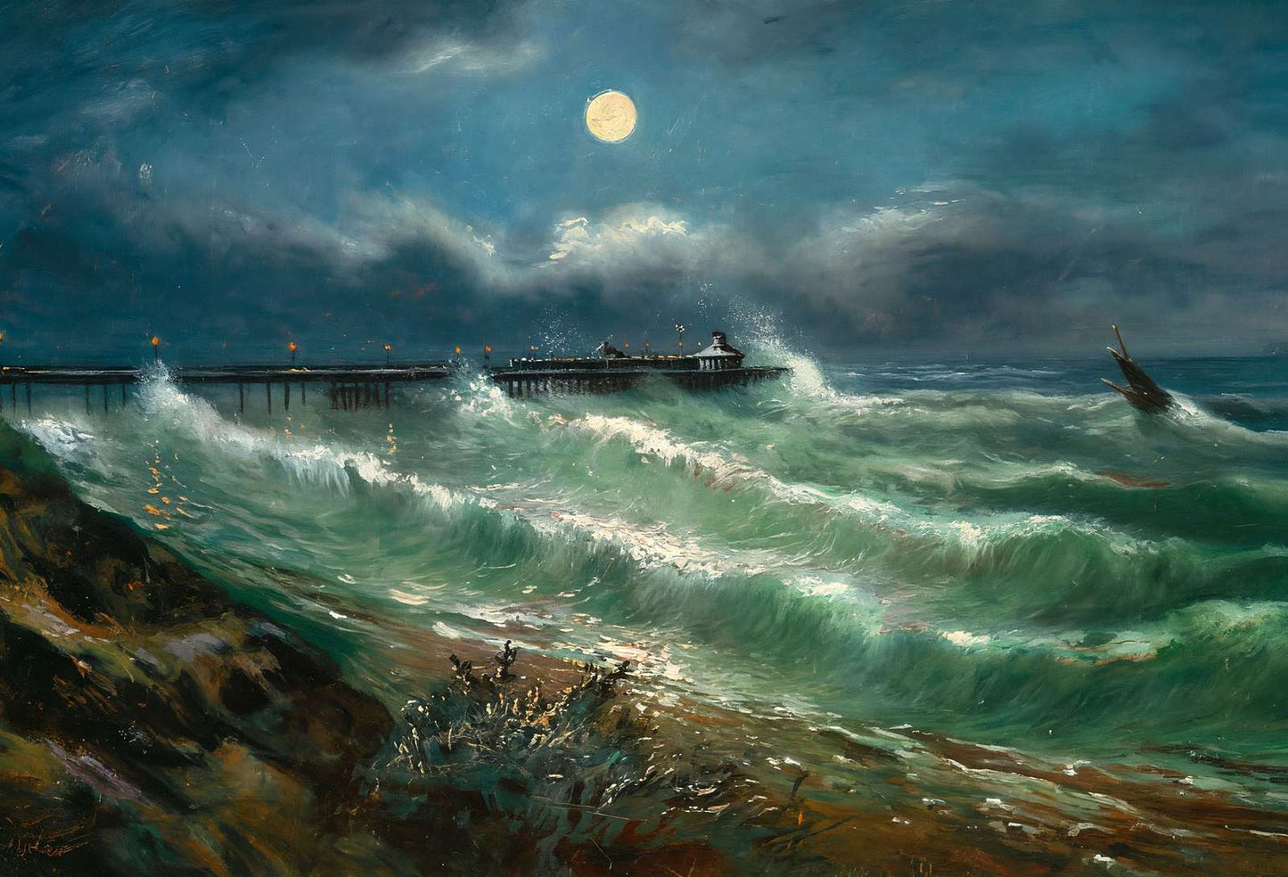 Pier and Rough Sea Bournemouth in 1903 Art Print (7 Sizes) - Archival Paper