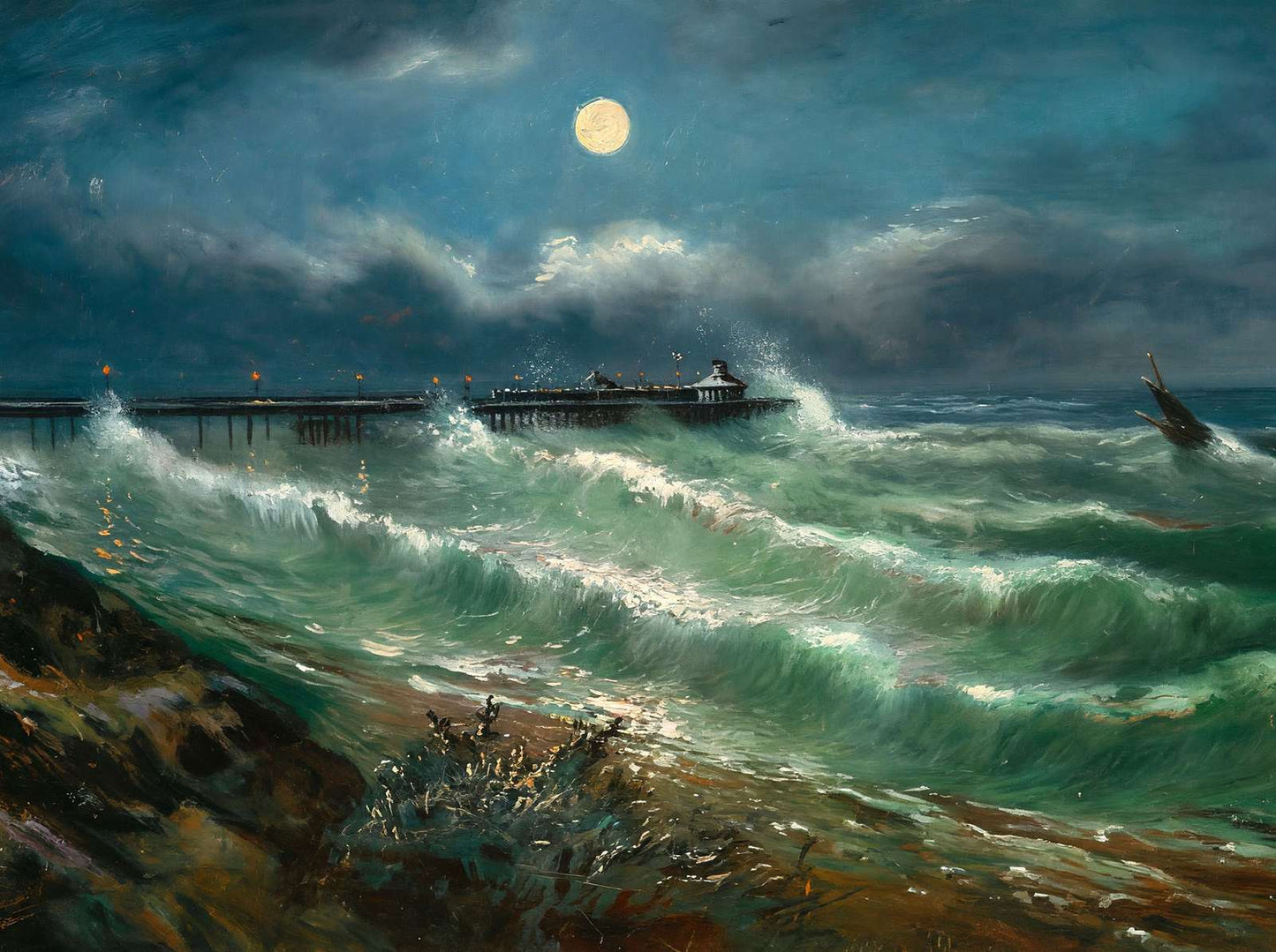 Pier and Rough Sea Bournemouth in 1903 Art Print (7 Sizes) - Archival Paper
