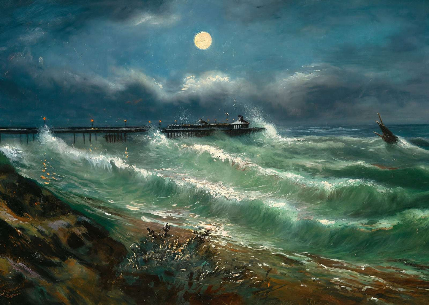Pier and Rough Sea Bournemouth in 1903 Art Print (7 Sizes) - Archival Paper