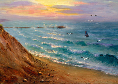 Pier and Rough Sea Boscombe in 1903 Art Print (7 Sizes) - Enhanced