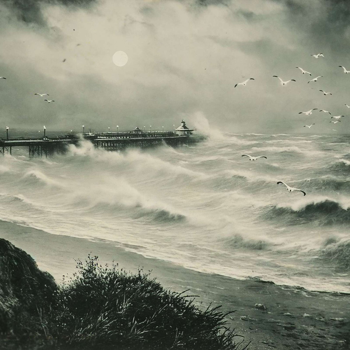 Pier and Rough Sea Bournemouth in 1903 Vintage Print (7 Sizes) - High Quality