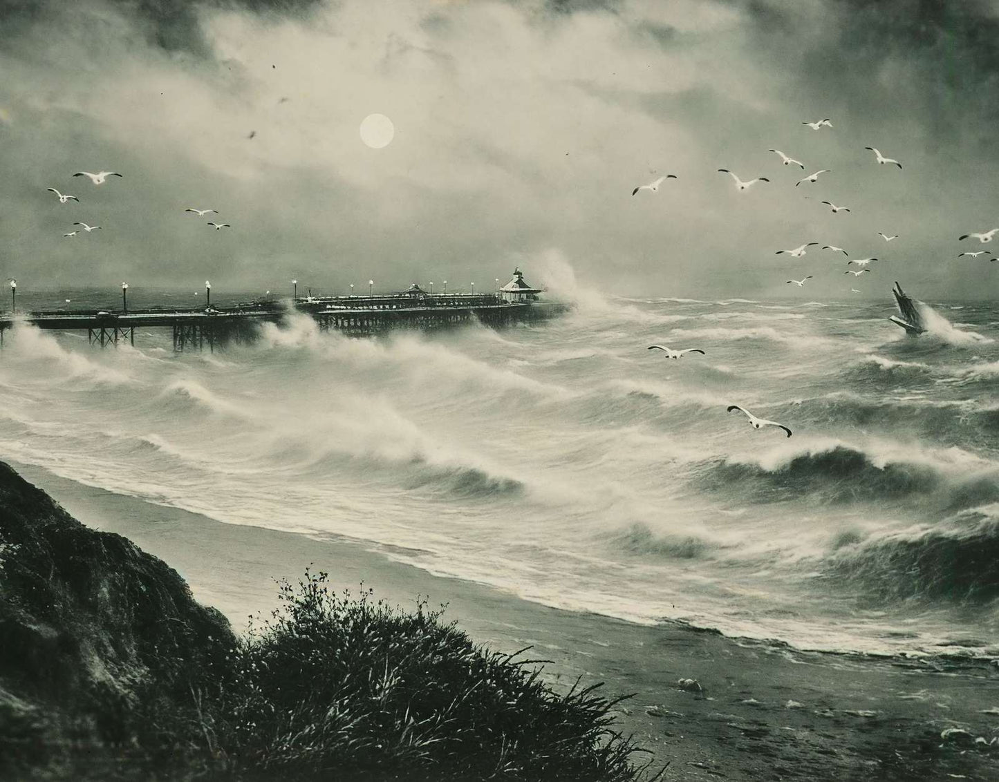 Pier and Rough Sea Bournemouth in 1903 Vintage Print (7 Sizes) - High Quality