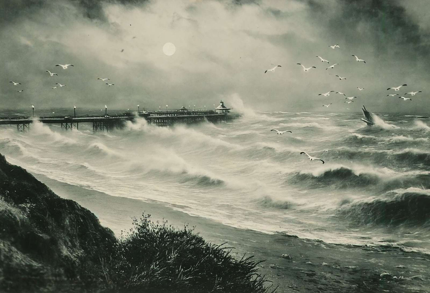 Pier and Rough Sea Bournemouth in 1903 Vintage Print (7 Sizes) - High Quality