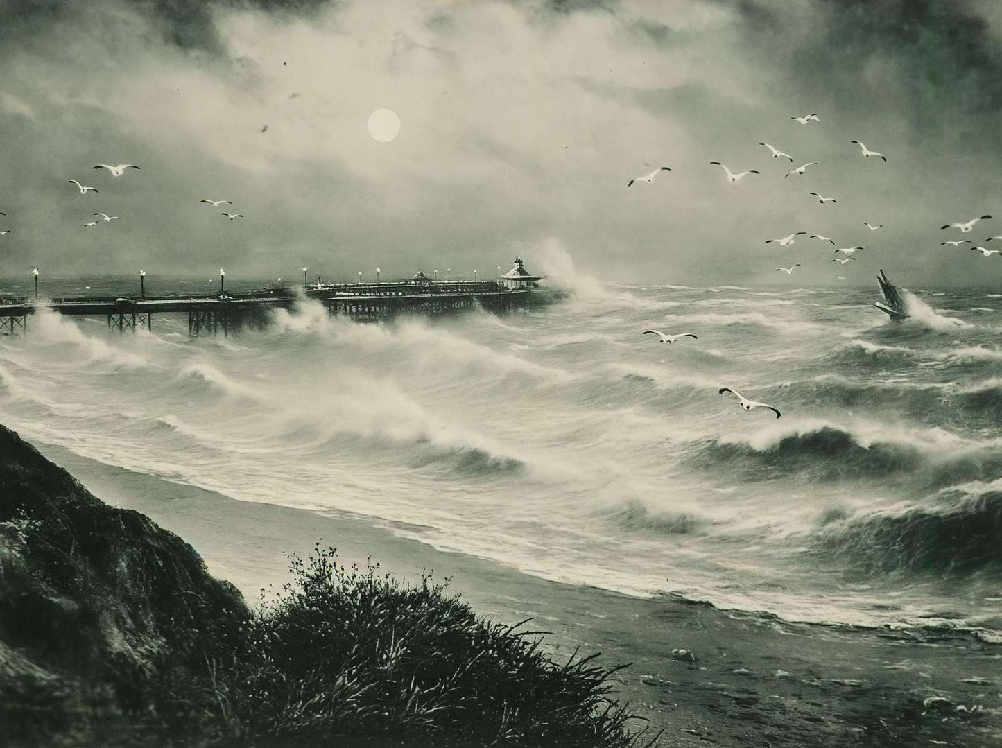 Pier and Rough Sea Bournemouth in 1903 Vintage Print (7 Sizes) - High Quality