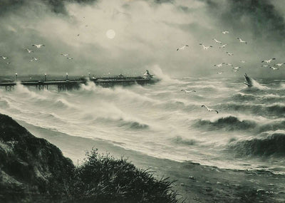 Pier and Rough Sea Bournemouth in 1903 Vintage Print (7 Sizes) - High Quality