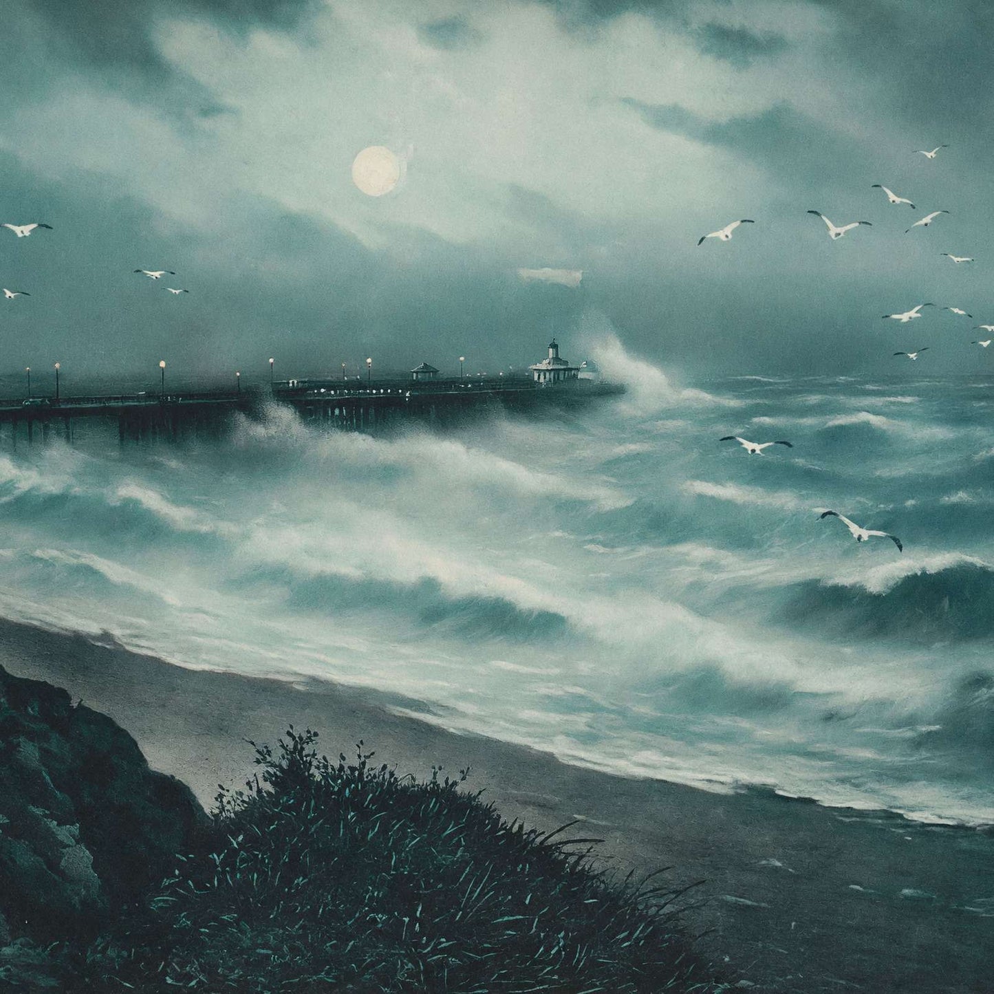 Pier and Rough Sea Bournemouth in 1904 Vintage Print (7 Sizes) - Acid Free