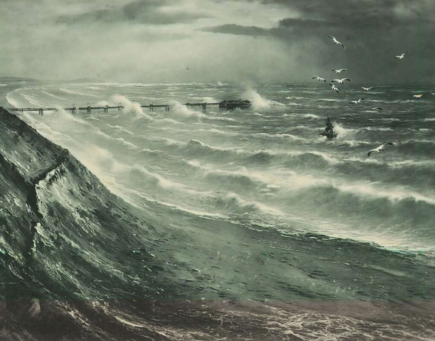 Pier and Rough Sea Boscombe in 1903 Vintage Print (7 Sizes) - High Quality