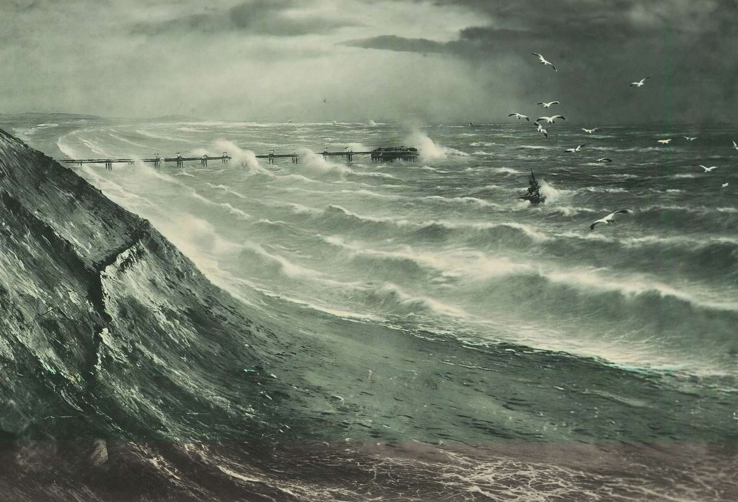 Pier and Rough Sea Boscombe in 1903 Vintage Print (7 Sizes) - High Quality