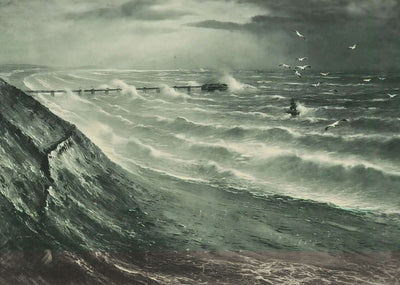 Pier and Rough Sea Boscombe in 1903 Vintage Print (7 Sizes) - High Quality