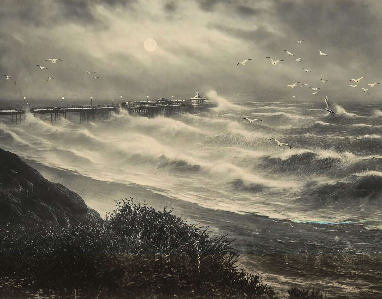Pier and Rough Sea Bournemouth in 1903 Vintage Print (7 Sizes) - Archival Paper
