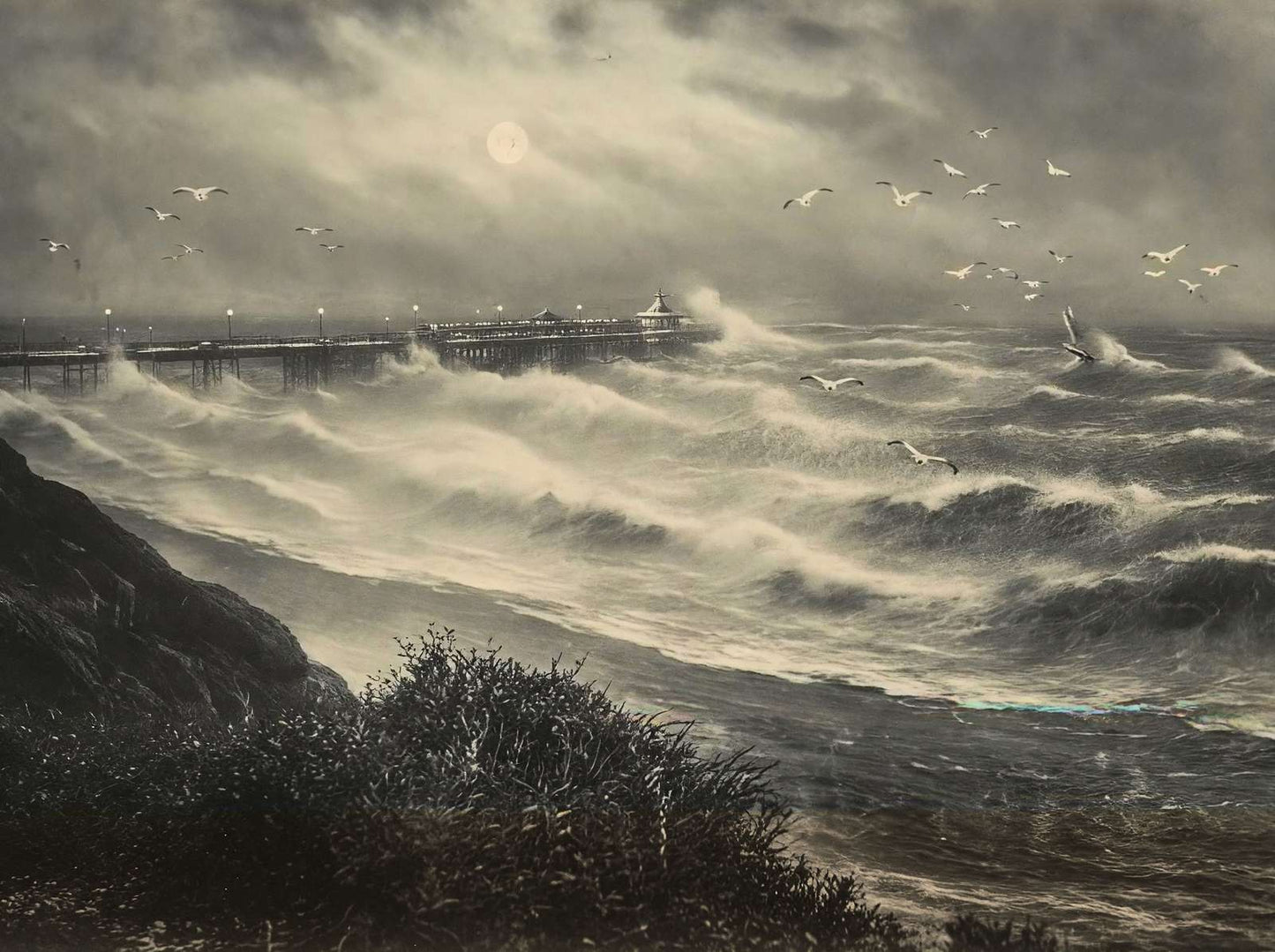 Pier and Rough Sea Bournemouth in 1903 Vintage Print (7 Sizes) - Archival Paper