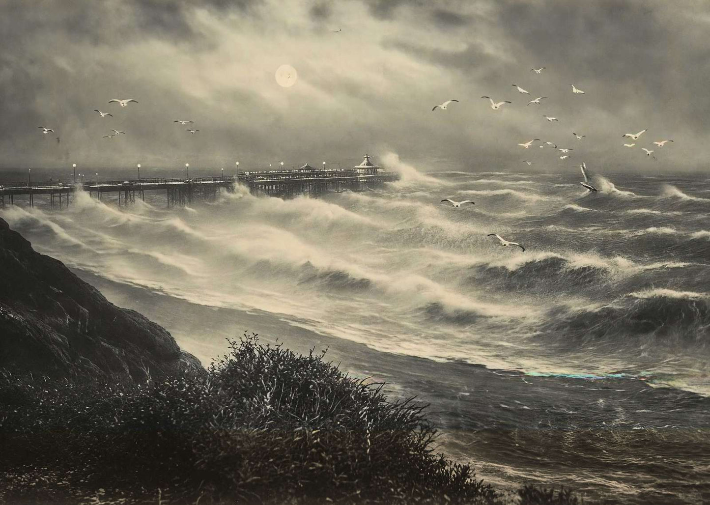 Pier and Rough Sea Bournemouth in 1903 Vintage Print (7 Sizes) - Archival Paper