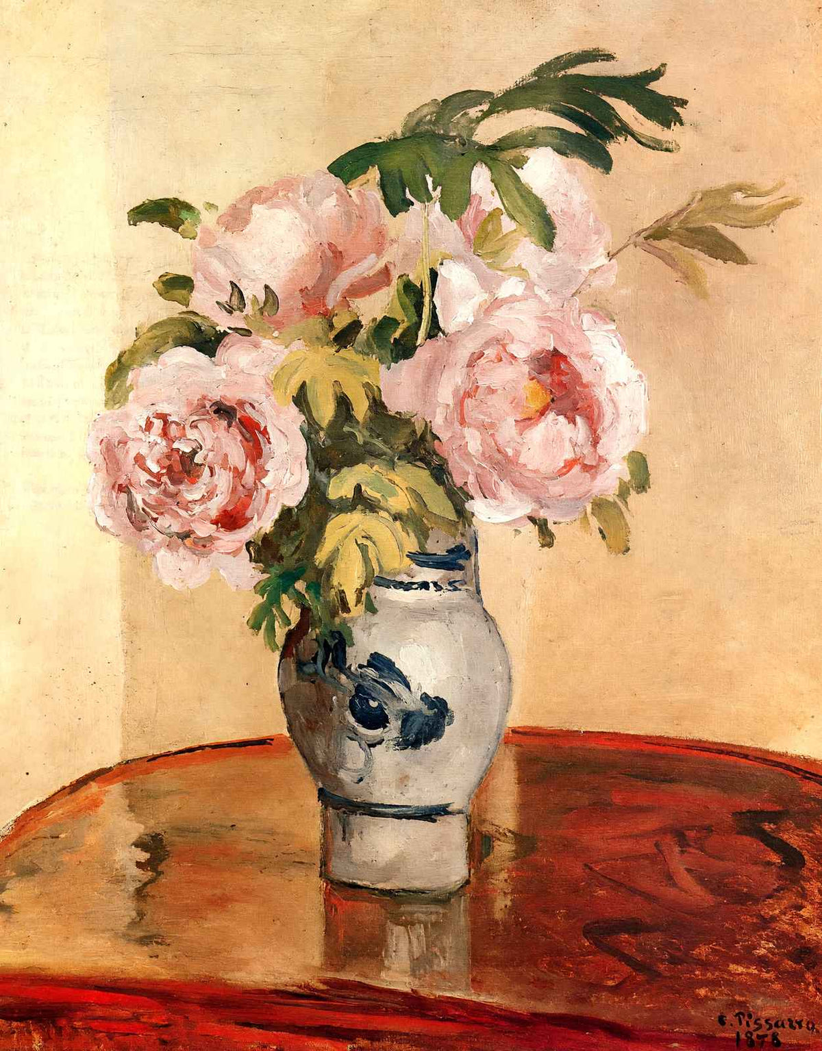 Pink Peonies Fine Art Print 1873 Painting by Camille Pissarro (6 Sizes)
