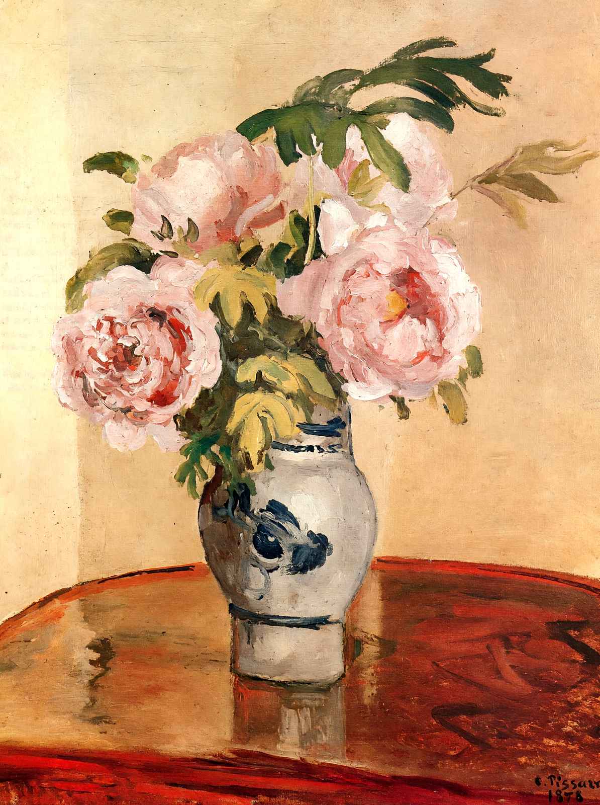 Pink Peonies Fine Art Print 1873 Painting by Camille Pissarro (6 Sizes)