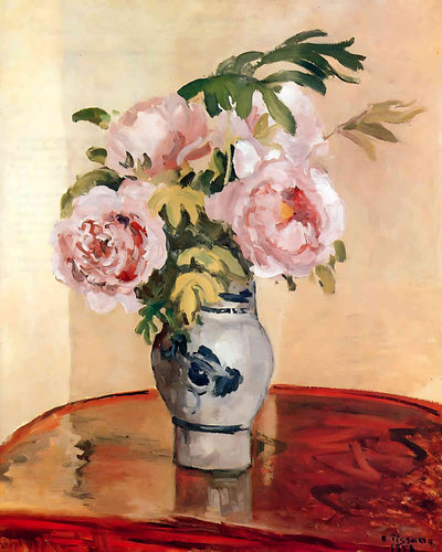 Pink Peonies Painting by Camille Pissarro 8x10" Art Print - Restored